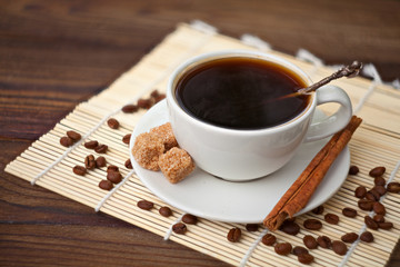 coffee in coffee cup with natural grains