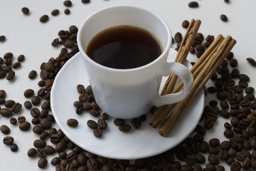 A cup of coffee. White background.