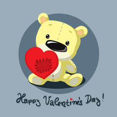 valentines teddy bear with heart flat design - vector illustration