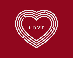 Find love concept with heart shaped maze 