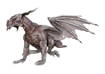 3D Rendering Fantasy Vampire Dragon on White