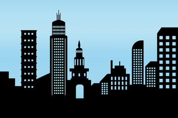 cityscape black architectural building icon. design silhouette flat style on blue background Illustration vector
