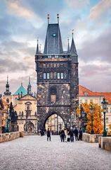 Foto op Canvas Zonsopgang op de Karelsbrug in Praag, Tsjechië, pittoresk © Yasonya