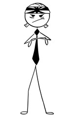 Fototapeta premium Cartoon stick man drawing conceptual illustration of businessman with japanese jamikaze headband. Concept metaphor of risky suicide business strategy.