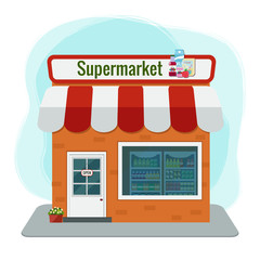 Vector illustration of grocery store. Supermarket illustration. Flat design.