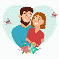 Man and woman in love. St. Valentine's day cartoon vector illustration.