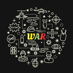 war colorful gradient with line icons set