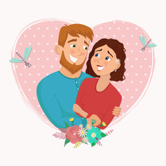 Man and woman in love. St. Valentine's day cartoon vector illustration.