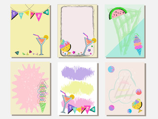 Fototapeta na wymiar Cute vector card set of ice creams and sweets. Vintage cards with patterns and ornaments. Hand drawn card set for menus, brochures , summer set and template design. Vector illustration.