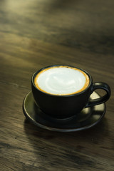 Hot coffee in black cup,still life.