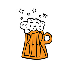 Mug of beer with foam and word Beer