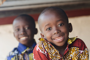 Two Gorgeous African Children Portrait Outdoors Smiling and Laughing