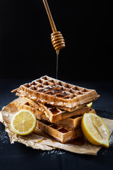 Delicious waffles topped with honey