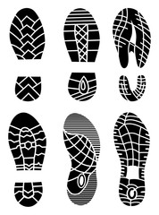 Footprint icons isolated on white background. Vector art. Collection of a imprint soles shoes. Footprint sport shoes big vector illustration set