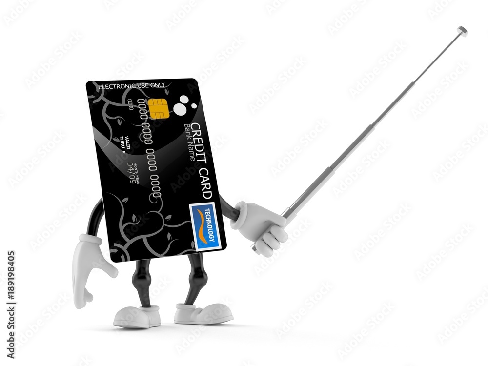 Wall mural credit card character holding pointer stick