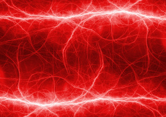 Obraz premium Red plasma lightning, abstract electric background