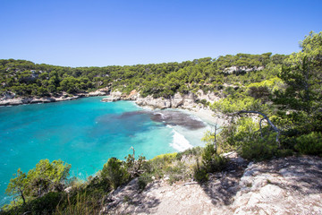 Fototapeta na wymiar Panorama view of Cala Mitjana, Menorca, Spain