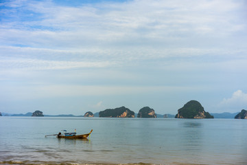 Sea and the long tail boat, relaxing scenery of Krabi, Thailand