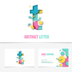 Paper cut letter t .Realistic 3D Creative Letter design. t letter template on The Business Card Template.Abstract Colorful Alphabet .Friendly funny ABC Typeface. Type Characters