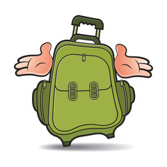 traveling bag vector cartoon with hands