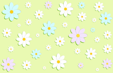 Vector illustration. Daisies (flowers) on a green background. Spring background. 