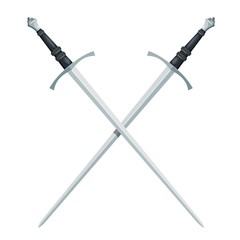 Color image of a crossed sword on a white background. Vector illustration of a fighting medieval knight of swords - 189201265