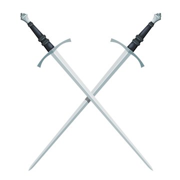 Color image of a crossed sword on a white background. Vector illustration of a fighting medieval knight of swords