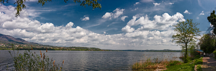 Panoramic view of Lake Varese on a spring day