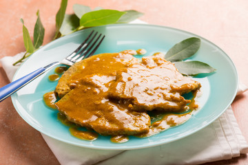 escalope with curry,selective focus