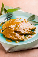 escalope with curry,selective focus