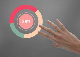 Hand reaching with colorful chart statistics