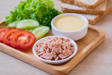 Tuna, tomato, cucumber, lettuce, cream and bread, Sandwich ingredients