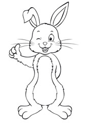 cute easter bunny holds thumb up coloring page