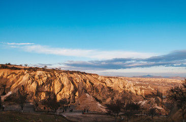 Volcanic rock landscape at Goreme Open air museum in morning, Cappadocia, Turkey