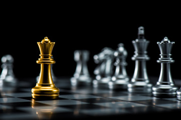 One  chess pieces staying against full set of black chess pieces
