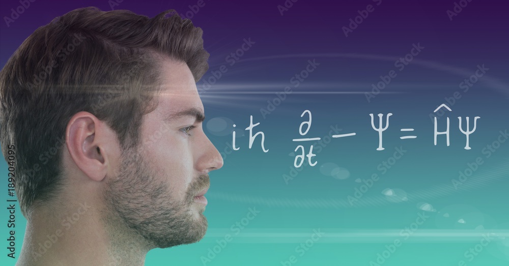 Poster man looking at equation with flare and gradient background