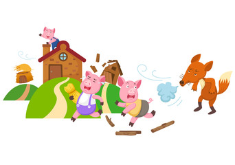 illustration of isolated fairy tale three little pigs