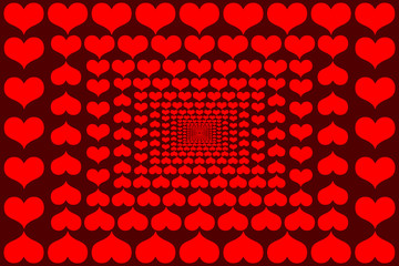Fototapeta premium Red heart vector pattern - red pattern on a red background