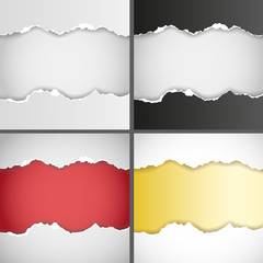 Vector set of realistic torn paper backgrounds with empty space for your text