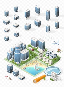 Build Your Own Isometric City . Isolated Vector Elements on Transparent Background