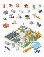 Build Your Own Isometric City . Isolated Vector Elements on Transparent Background