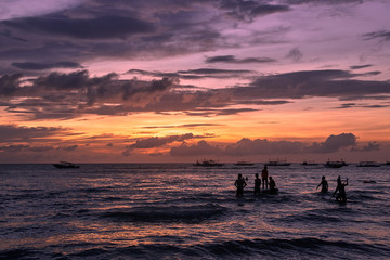 Beautiful sunset on Boracay white beach, Philippines