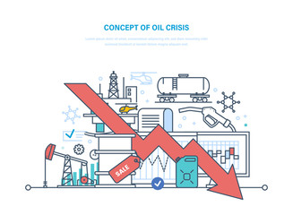 Concept of oil crisis. Dynamics rise and fall prices, sale.