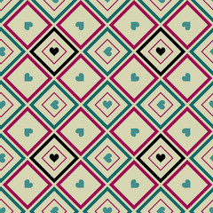 hearts pattern and squares in retro style
