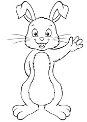 Happy cute easter bunny with floppy ears coloring page