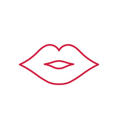 lips kiss red line icon on white background