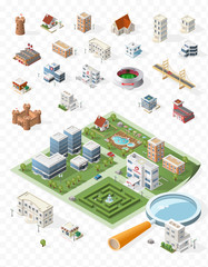 Fototapeta na wymiar Build Your Own Isometric City . Isolated Vector Elements on Transparent Background