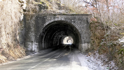 two Tunnels in winter with icicles near Ohrid,Macedonia