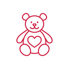 teddy bear with heart red line on white background