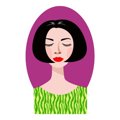 Pleased woman with her eyes closed and bob haircut